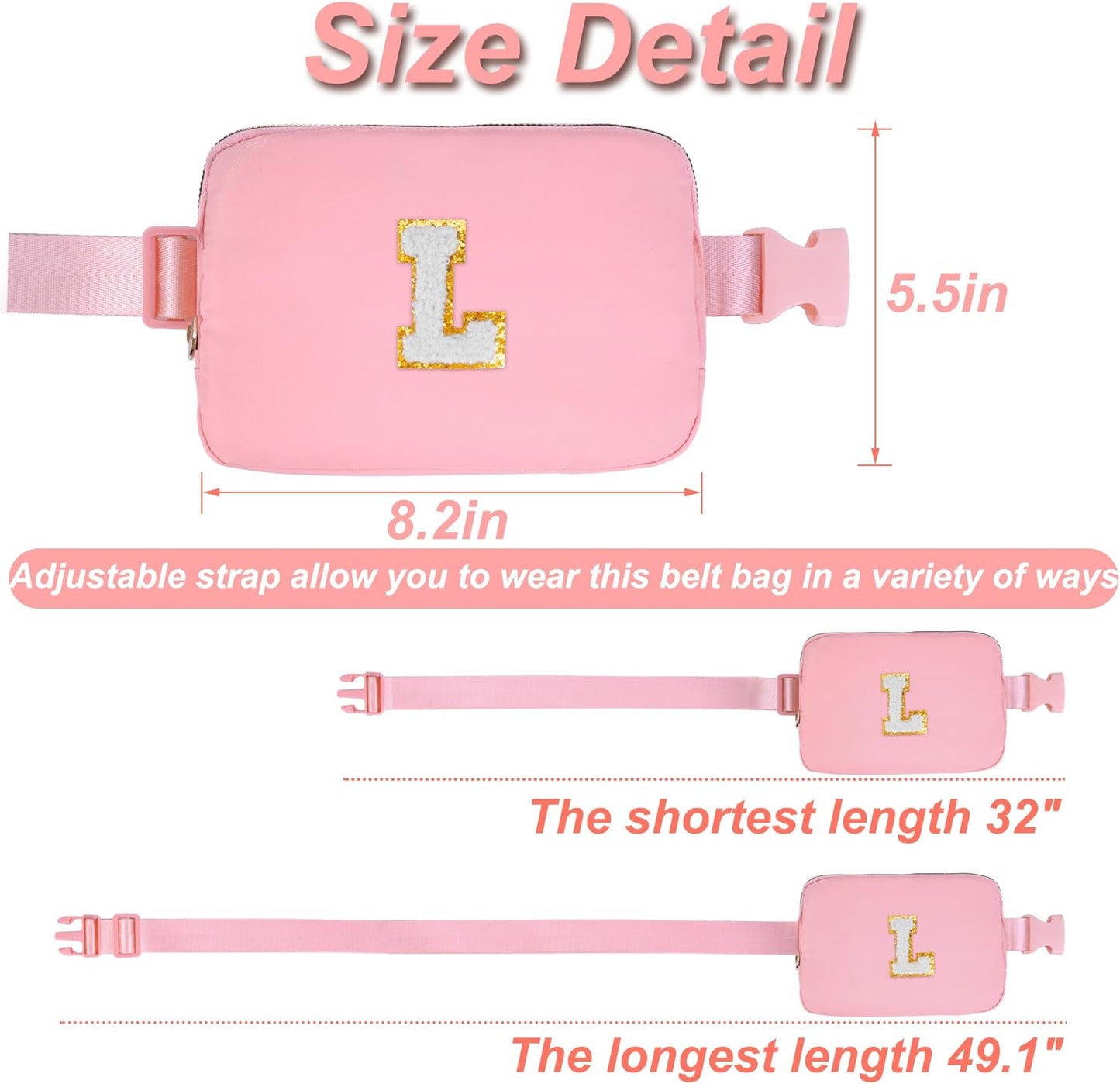 Belt Bag Crossbody Bags for Girls Women - Gifts for 8 9 10 11 12 13 Year Old Girl - Teen Birthday Gifts - Small Waist Packs Trendy Kids Fanny Pack - Initial White L,Pink Bag