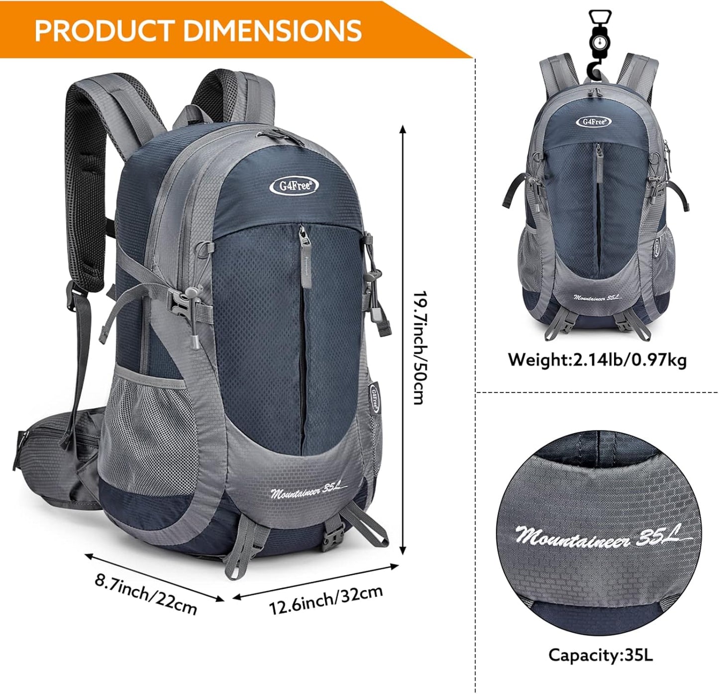 G4Free 35L Hiking Backpack Water Resistant Outdoor Sports Travel Daypack Lightweight with Rain