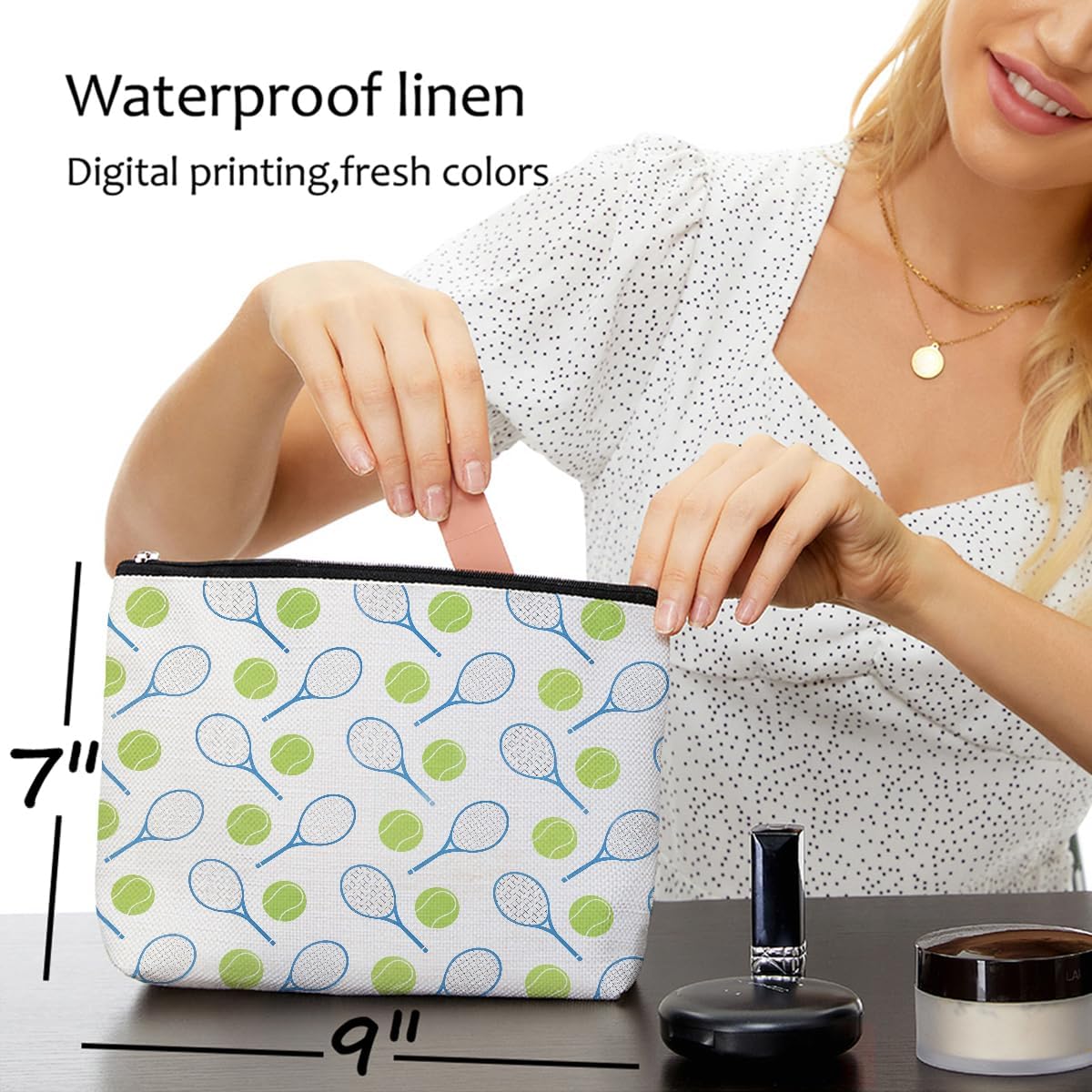 6 PCs Inspirational Tennis Makeup Bag, Accessories Gift Cosmetic Bag, Player Graduation Birthday Gifts for Women & Girls Tennis Lovers
