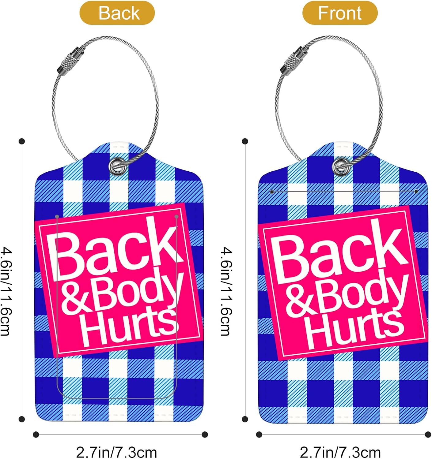 2Pack Luggage Tags for Suitcases, Cute Unique Pu Leather Cruise Luggage Tag with Privacy Cover ID Label Address Card and Metal Ring Suitable for Women Men Kids Travel Bag Blue Check