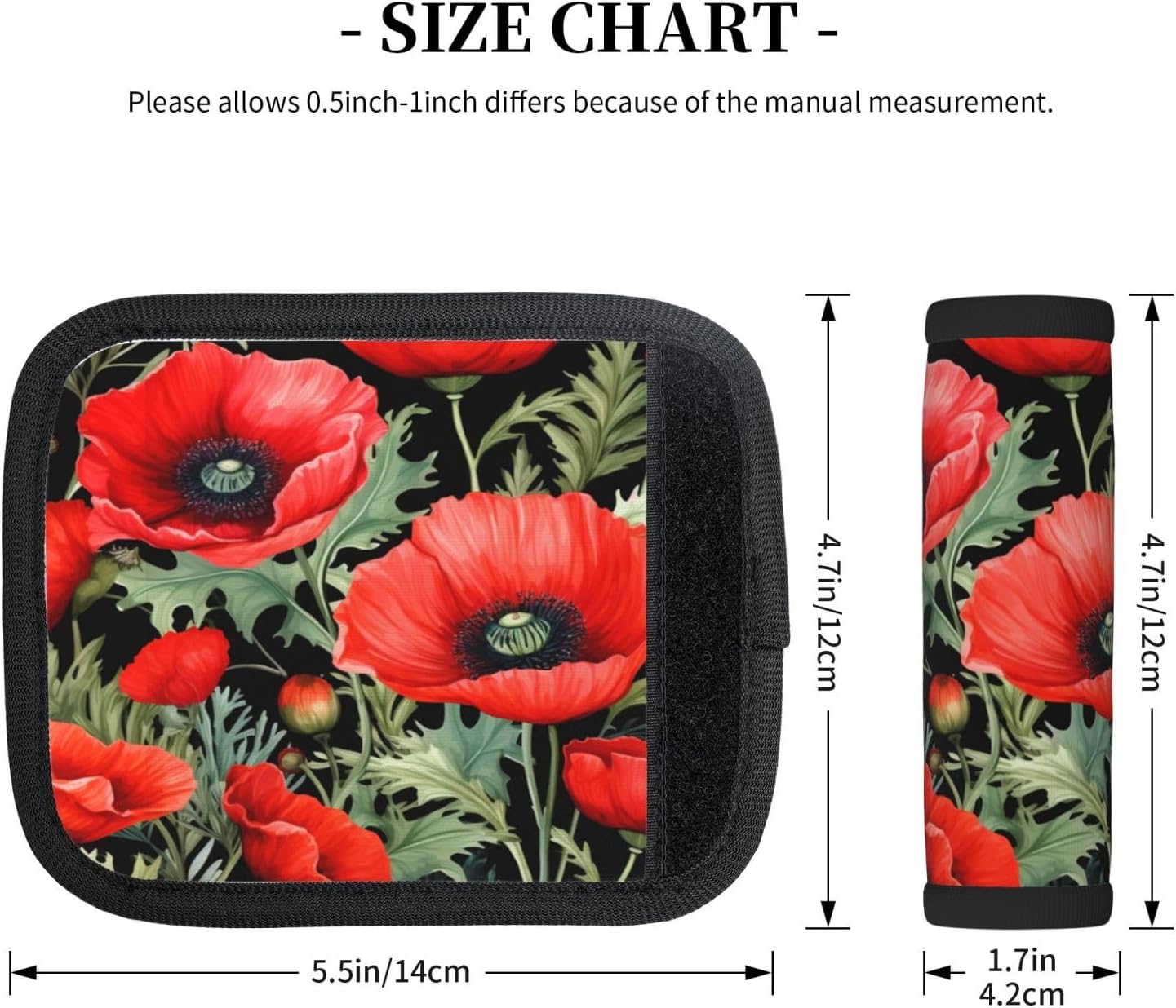 Luggage Handle Wraps Red Poppy Flowers Pattern Luggage Identifiers Soft Neoprene Luggage Handle Wraps For Suitcase Trolley Handle Grip Cover 2 Pack Luggage Tags
