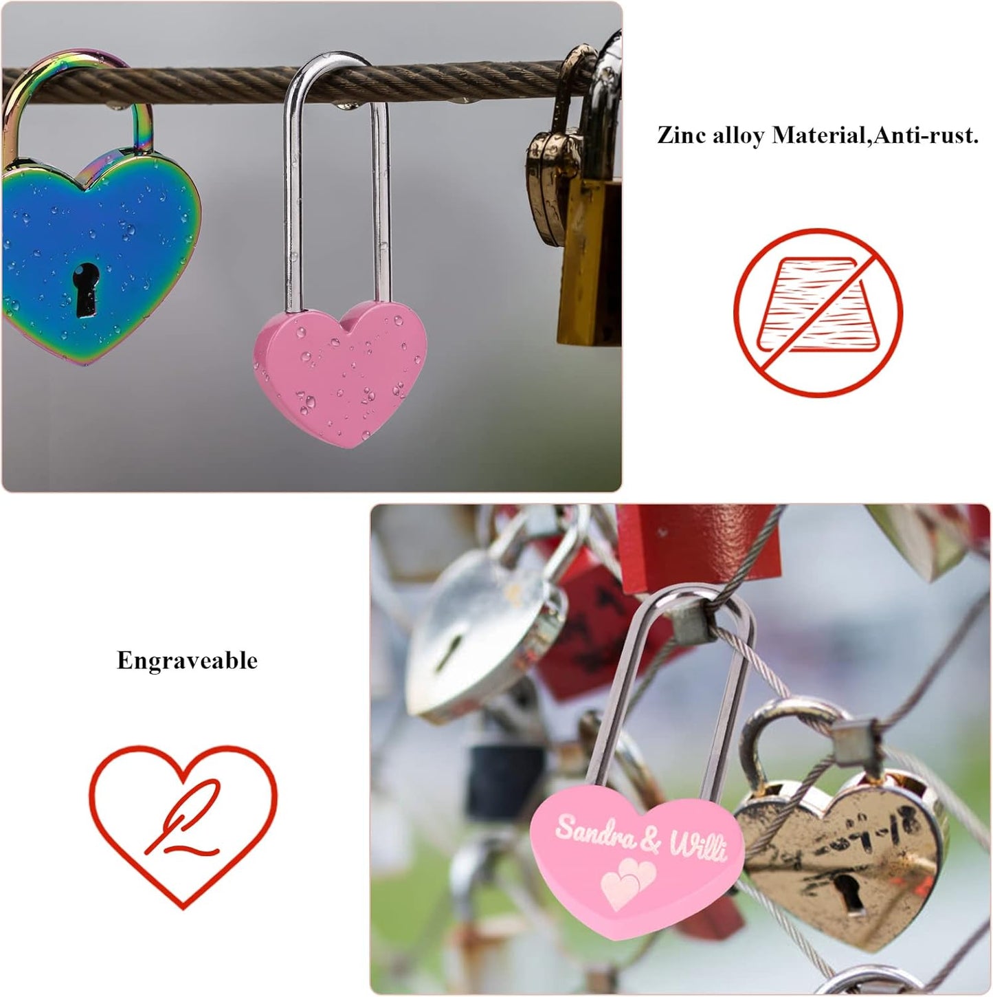 25PCS Love Lock Heart Padlock, Zinc Alloy Single Heart Lock for Lovers Couple Friends Valentine's, Anniversary,Travel, Gift (No Key) (Pink, Zinc Alloy)