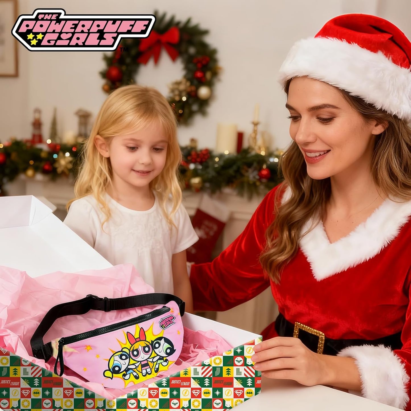The Powerpuff Girls Fanny Pack Pink Running Belt, Cartoon Waist Pack Bum Bag with Adjustable Strap, Pink Belt Bag for Travel Cycling Everyday Use Christmas Gift