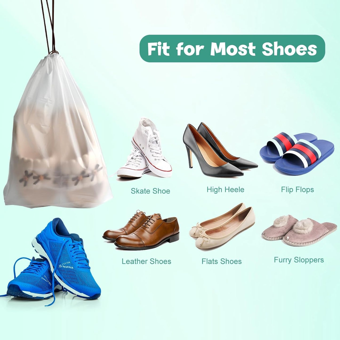 32 Pcs Shoe Bags for Travel, PLULON 15.7" x 11.8" Clear Drawstring Storage Bags Shoes Organizer for Packing Waterproof Dustproof Women Men Portable Travel Essentials
