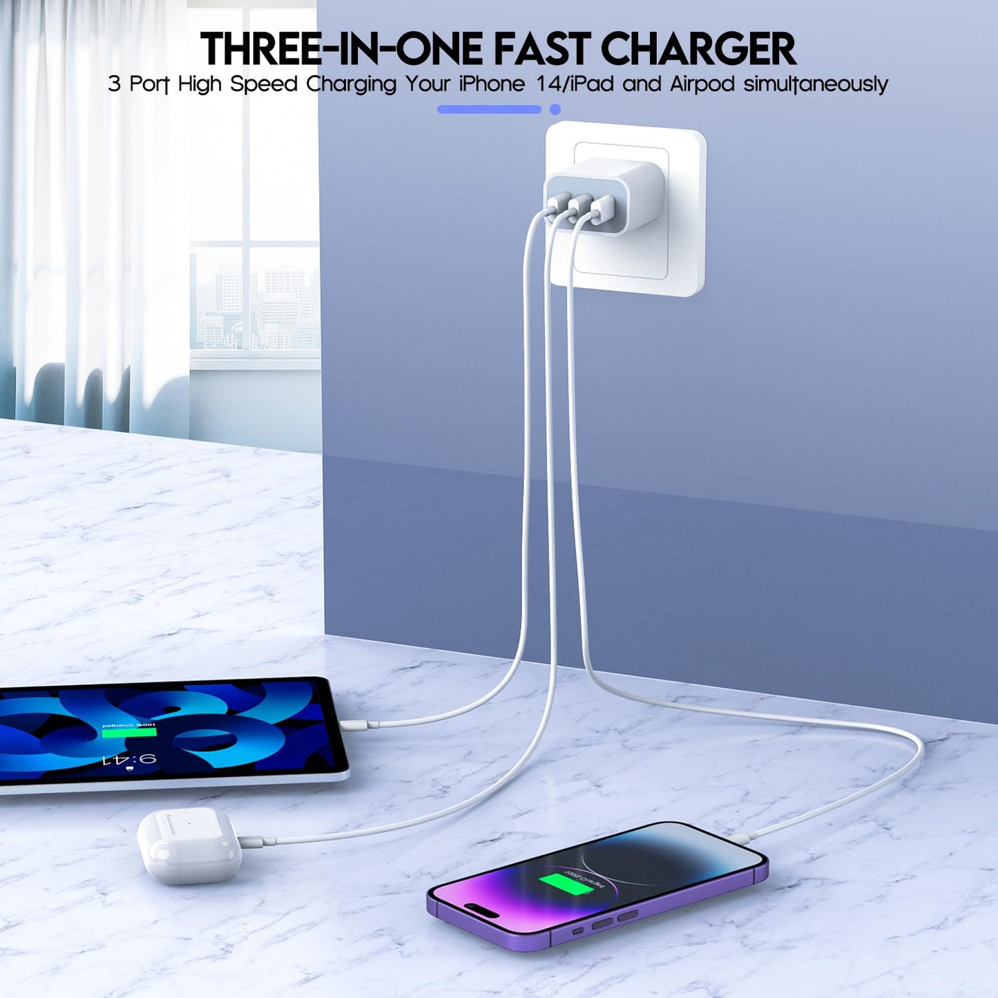 iPhone 16/17 Charger Block,USB C Charger [2 Pack] 35W 3-Port Wall Cube Fast Type C Charging Block PD Power Adapter for iPhone 17/17 Pro Max/16/16Pro/15/15Pro/14 Pro Max/13/12/11, iPad,Galaxy,Pixel 4/3