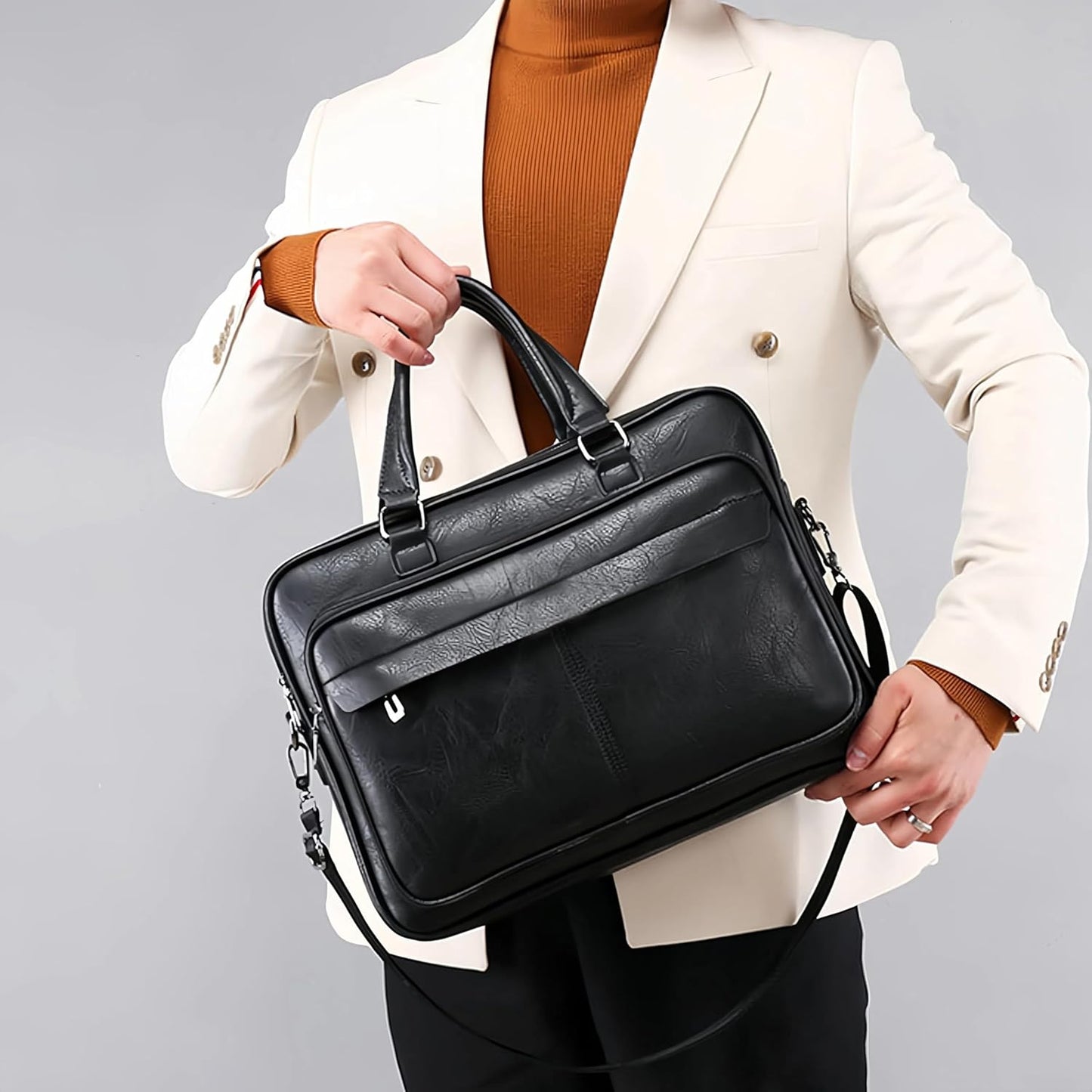 Vintage Leather Laptop Briefcase, 16 Inch Messenger Bag, Crossbody Shoulder Computer Satchel for Men Office Computer Bag