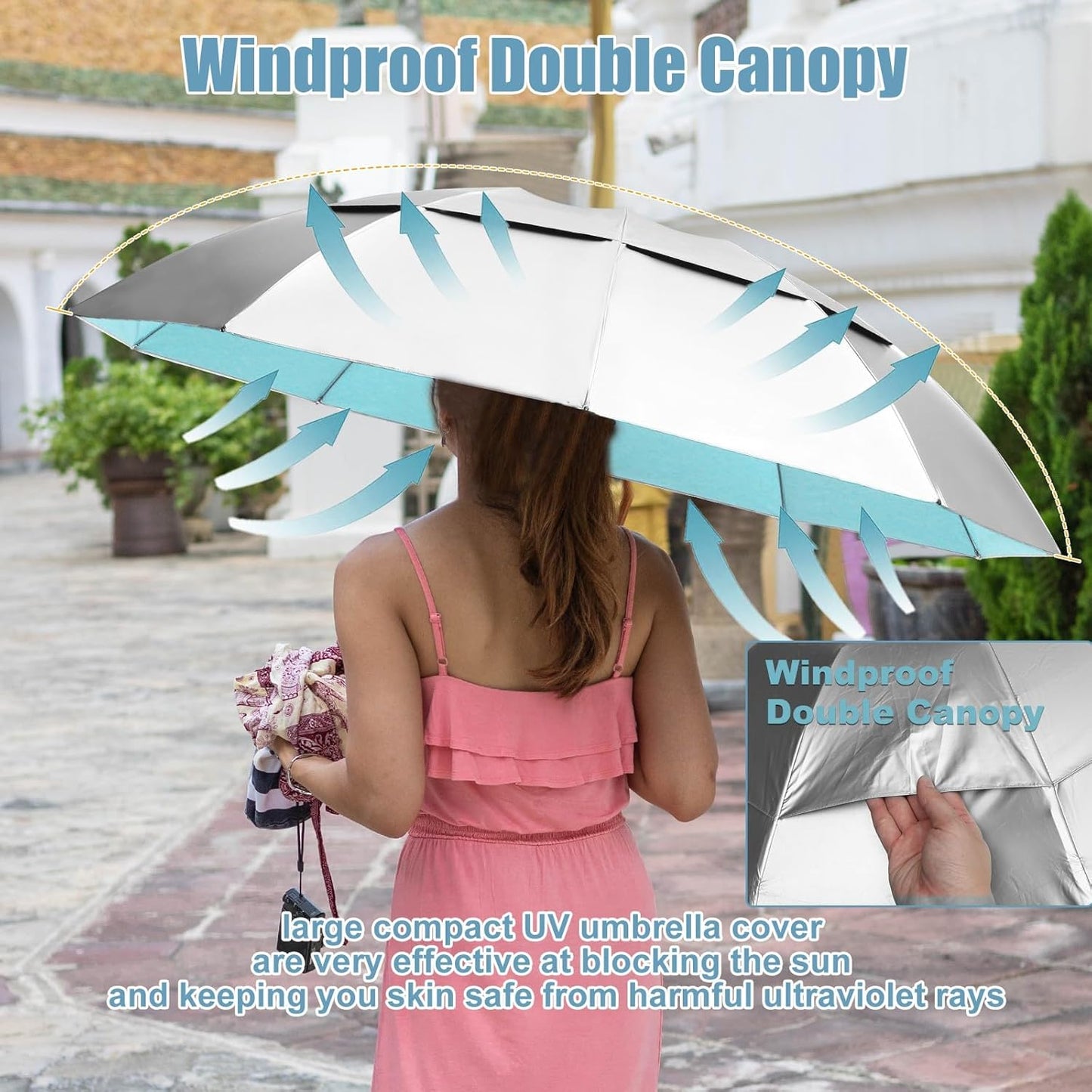 62/54/46 Inch Umbrellas for Rain Large Travel Compact Golf Umbrella Inverted Windproof Double Canopy 10 Ribs Automatic Open/Close UPF50+ Sun UV Protection