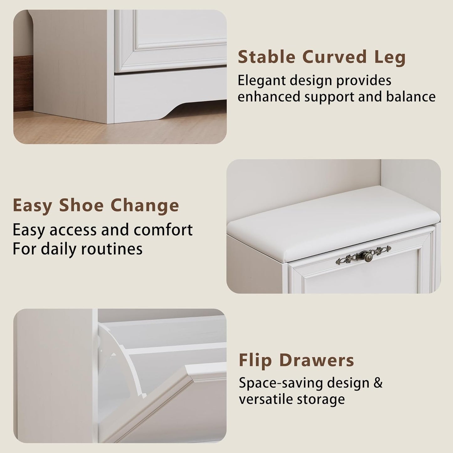 Entryway Shoe Cabinet with Bench, Hidden Storage and Adjustable Shelves, Wooden Shoe Rack and Organizer for Hallway, Mudroom, Closet, Small Apartment