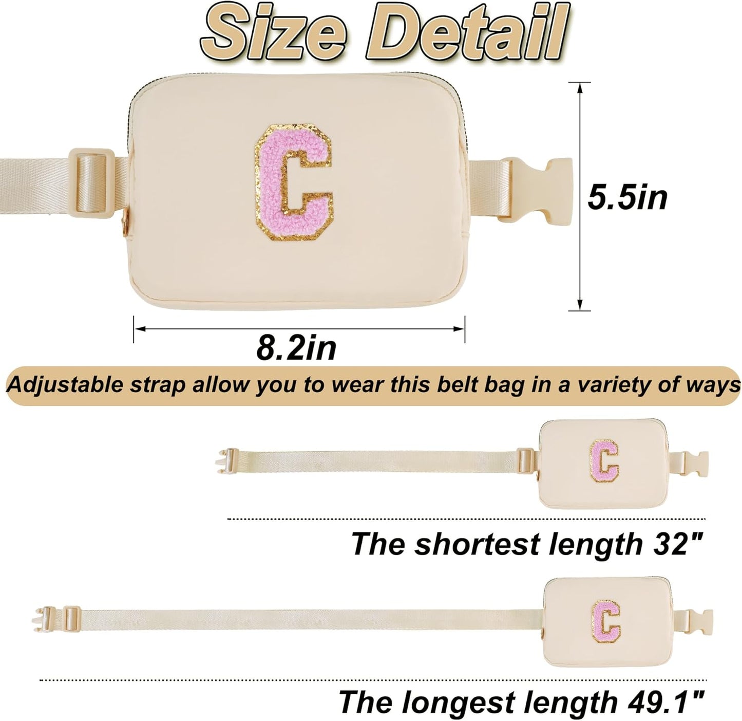 Belt Bag Fanny Pack Crossbody Bags with Initials Letter Patch Cute Stuff Birthday Gifts for Teenager Girls Trendy Stuff for Teens | Khaki,C