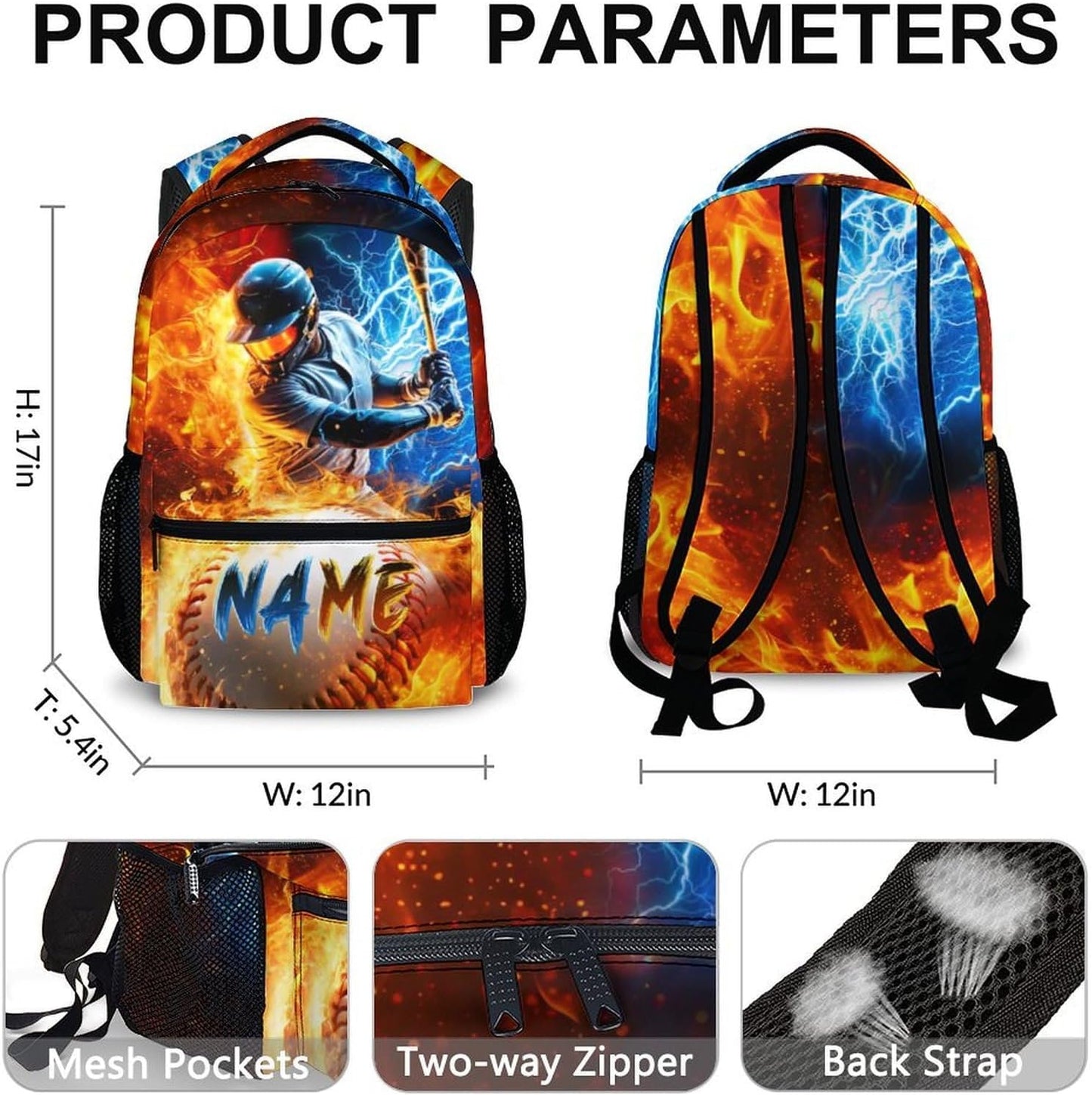 Backpack for Boys, Personalized Baseball Backpacks for Kids Teens Elementary Middle Primary High Senior, 17 Inch Lightweight Custom Sport Bookbag for Ages 6-18 Back to School Travel