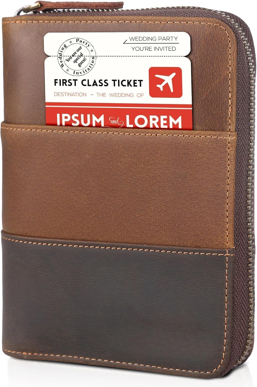 Retro Passport Cover Genuine Leather Unisex Travel Zipper Wallet RFID Blocking (Cocoa Brown)