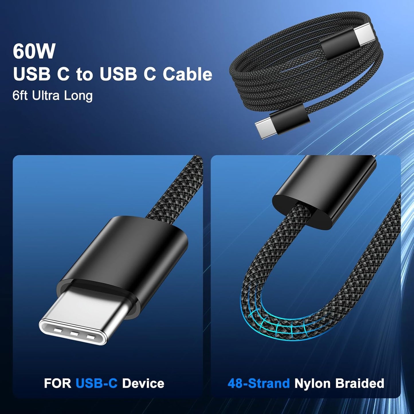 Car Charger for iPhone 17 16 15 Pro Max, Besgoods 4-Port Cigarette Lighter Adapter USB C & USB A Car Phone Charger Fast Charging Voltmeter for Galaxy S24 S23 A15 A54 Android, 6ft USB C to C Cable