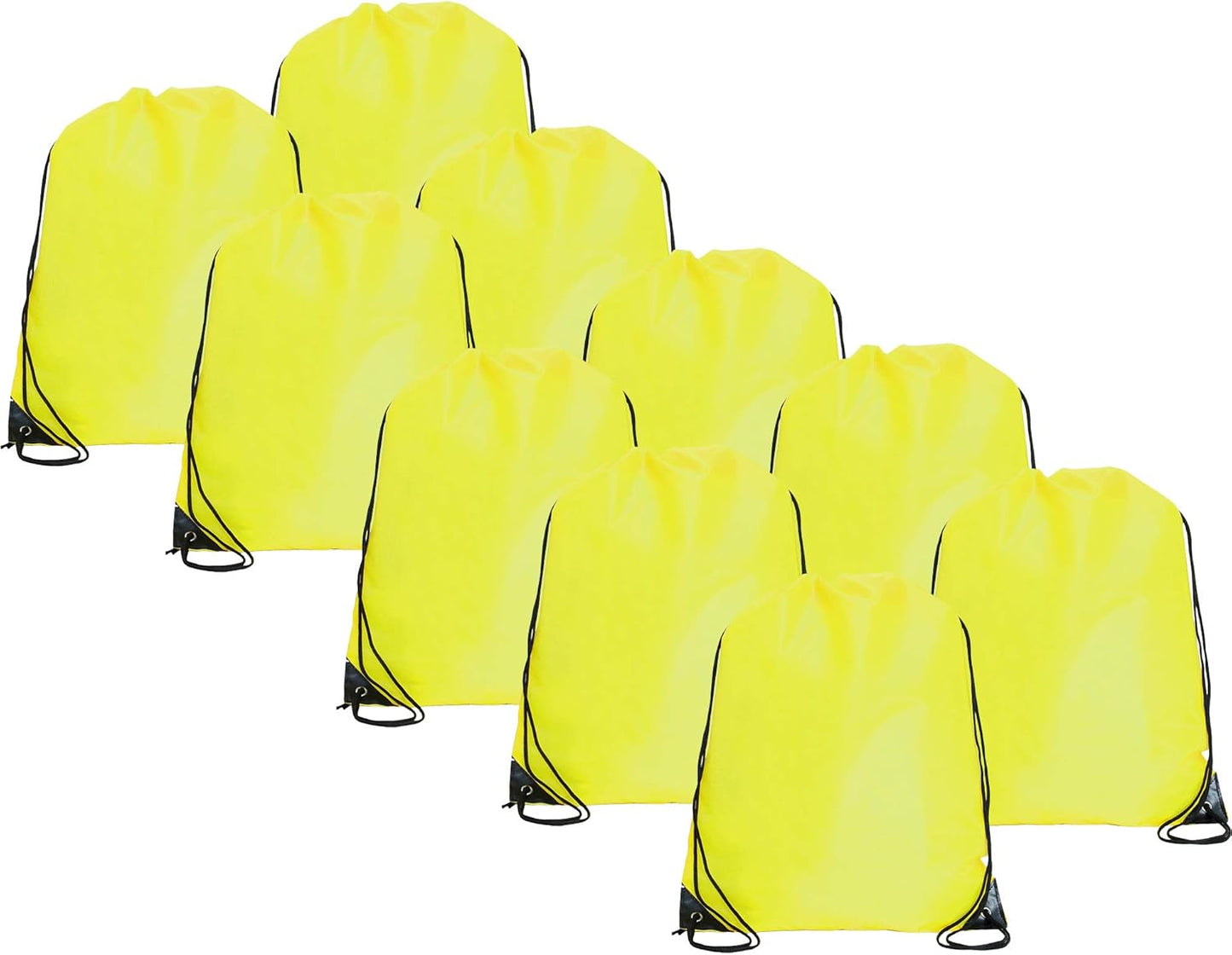 Threadart Drawstring Backpacks - Pack of 10 - Neon Yellow | Sports Cinch Sack String Backpack | For Gym, Storage, & Travel | Large 15" x 18.5" Size