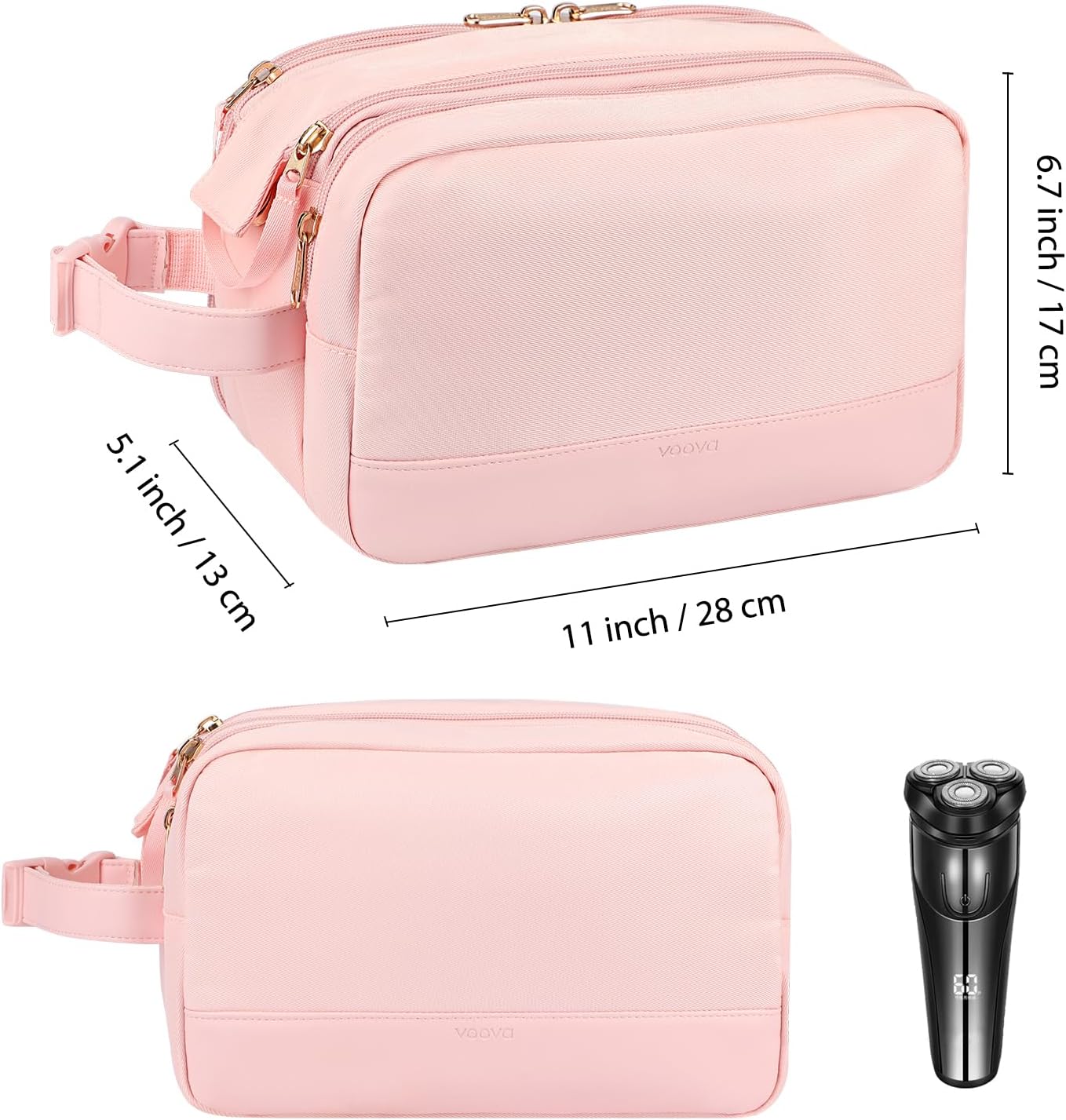 Voova Travel Toiletry Bag for Women, Hanging Dopp Kit Water Resistant Shaving Bag for Toiletries Accessories, Small Makeup Organizer Case for Traveling Essentials, Bathroom, Cosmetics, Pink