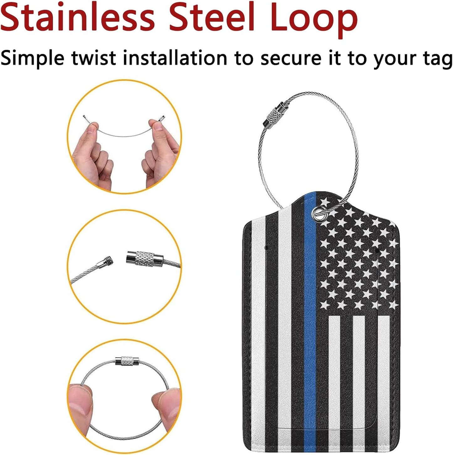2 Pack Luggage Tags for Suitcase, Privacy Cover ID Label with Stainless Steel and Address Card for Travel Bag Backpack Cruise Ship Essentials Tag Women Men - Thin Blue Line American Flag