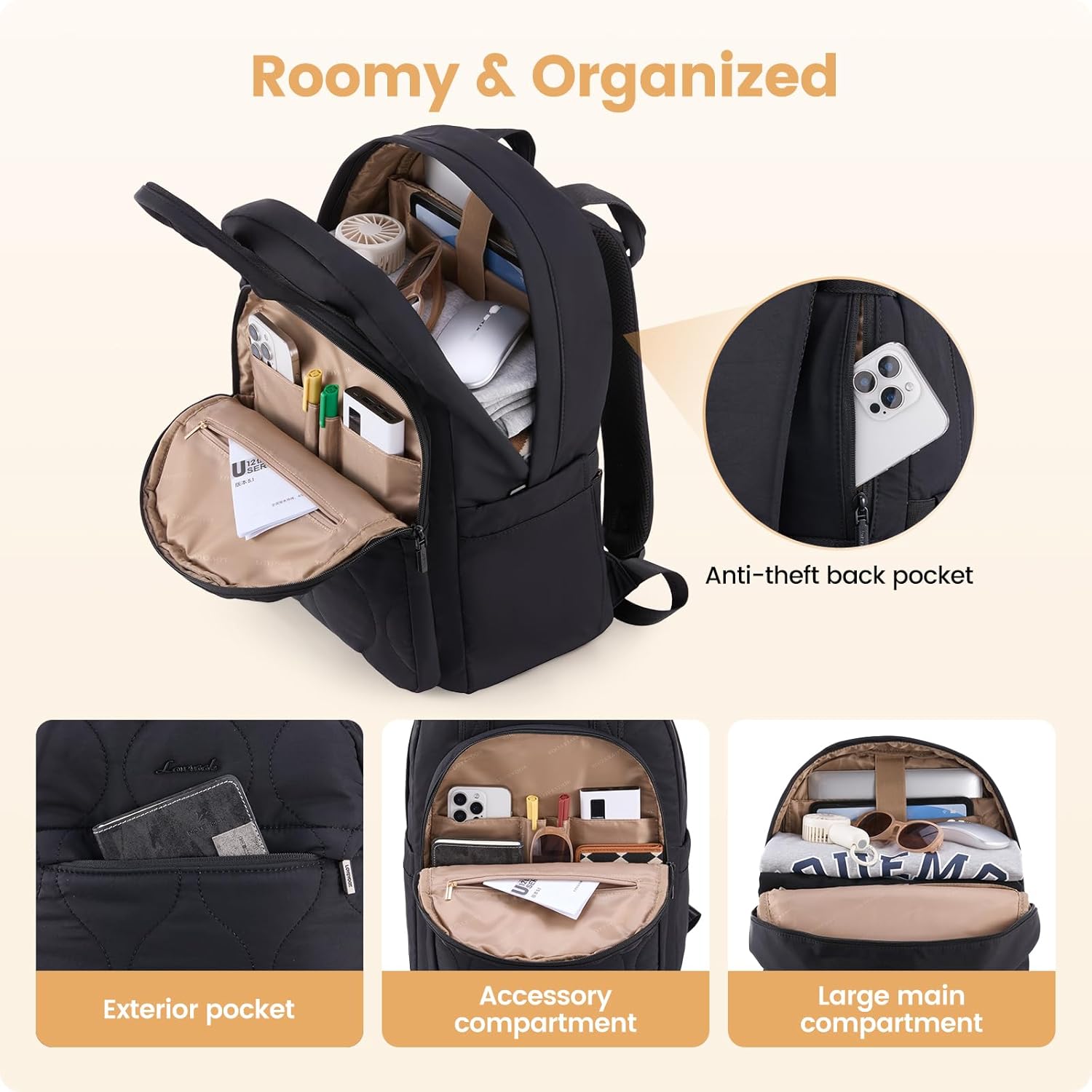 LOVEVOOK Laptop Backpack for Women, College Travel Backpack Puffer Womens Backpack for 17.3 Inch