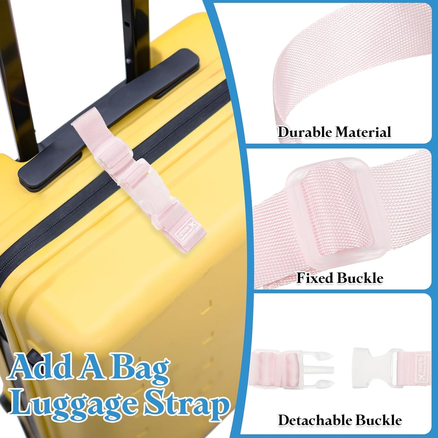 uxcell 4Pcs Add A Bag Luggage Strap, 4-12 Inch Adjustable Suitcase Belt Travel Accessories, Luggage Connector for Carry-on Baggage, Pink