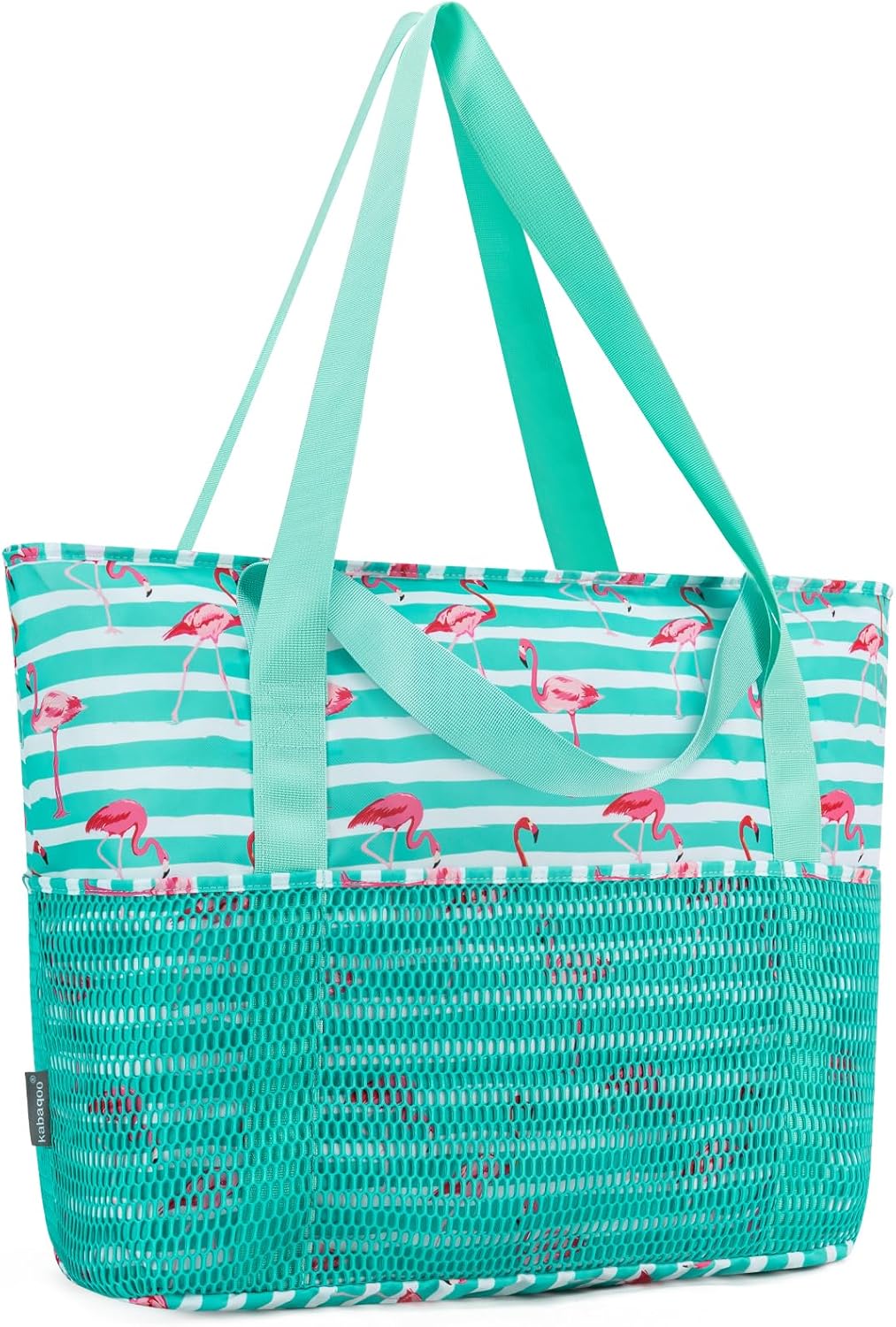 KABAQOO Large Beach Bag Waterproof Sandproof Tote Bag for Women with Zipper & Mesh Pockets for Pool Swim Travel Everyday