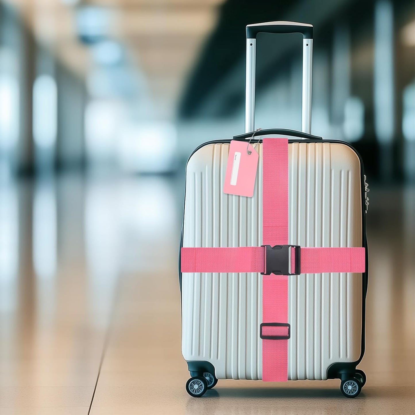 2-Sets Luggage Straps TSA Approved, Travel Straps for Luggage Suitcase Tags Set, Adjustable Suitcase Belt [Pink]
