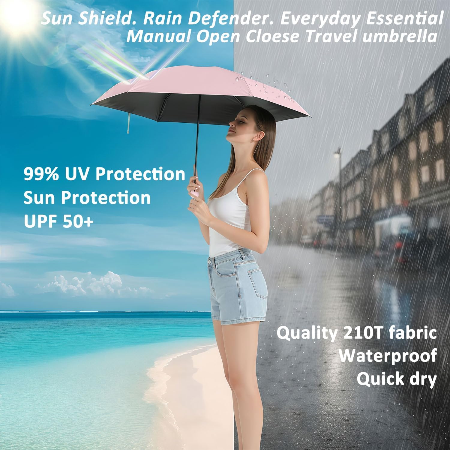 BAODINI Travel Mini Umbrella for Purse With Case Small Compact UV Sun Protection Sun Lightweight