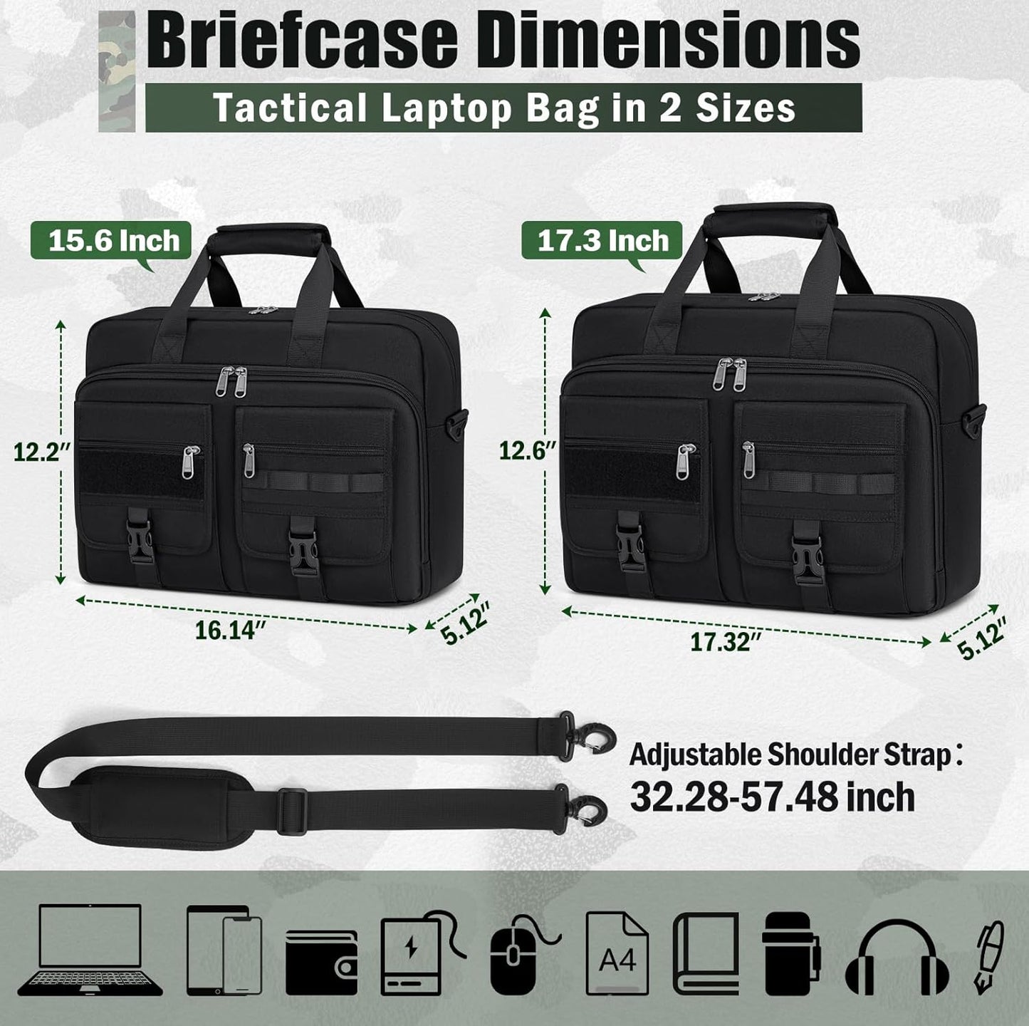 RAINSMORE Tactical Laptop Bag 15.6/17.3 Inch Laptop Briefcase Men Business Computer Bag Military Messenger Bag Work Office
