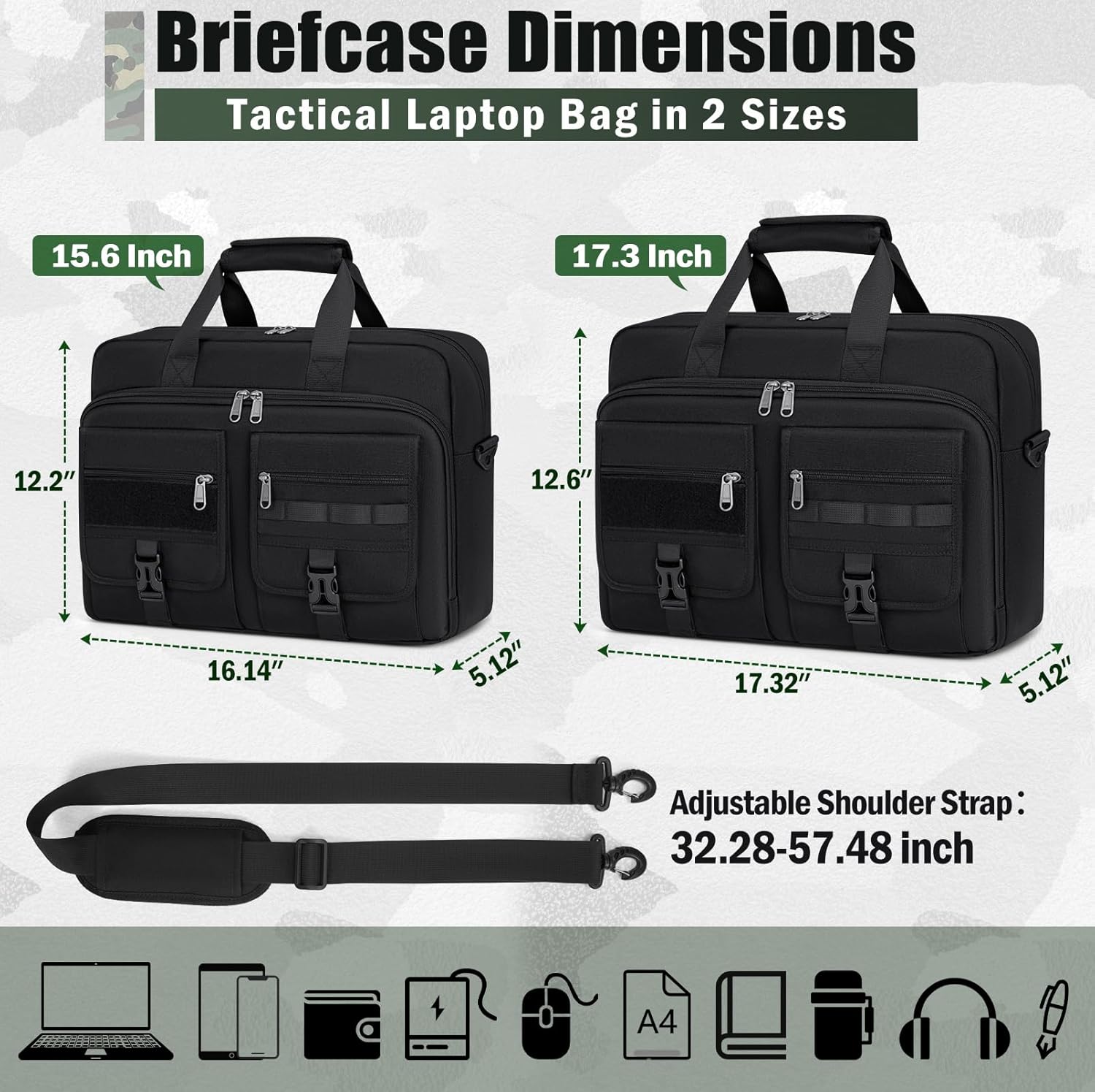 RAINSMORE Tactical Laptop Bag 15.6/17.3 Inch Laptop Briefcase Men Business Computer Bag Military