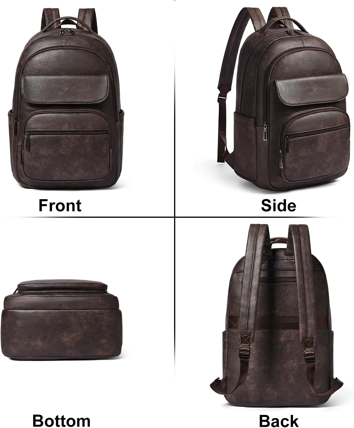 37L Backpack Purse for Women Men for Work Laptop Travel Back Pack Purses Vegan Leather Fashion College Daypack Coffee
