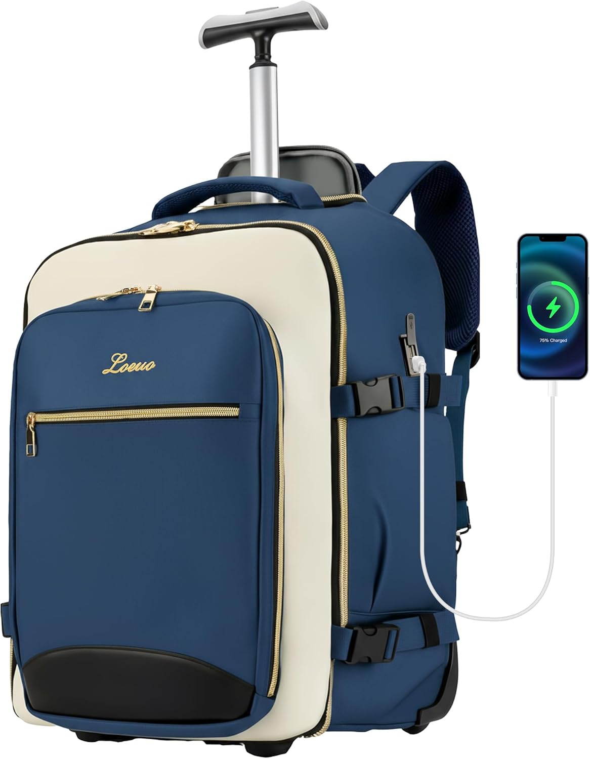 Carry On Backpack with Wheels for Adults, Airline Approved Rolling Backpack for Women, Foldable Bottom Travel Laptop Backpack (Deep Blue)