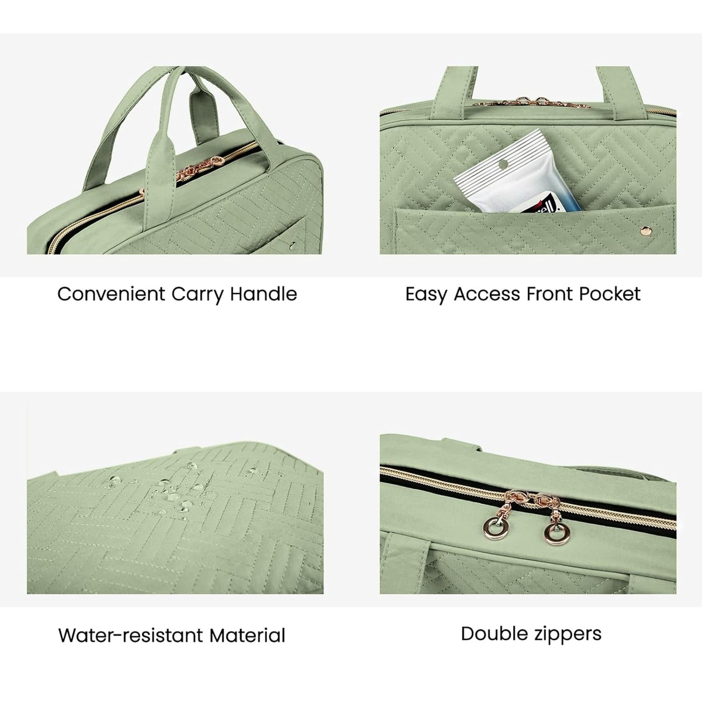 BAGSMART Toiletry Bag Travel Bag with Hanging Hook, Water-resistant Makeup Cosmetic Bag Travel Organizer for Accessories, Shampoo, Full-size Container, Toiletries (Green, Medium)