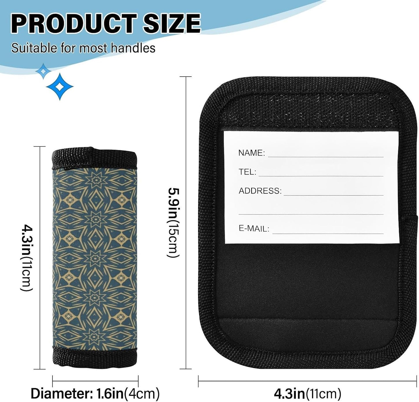Geometric Patterns 4 Pack Luggage Handle Wraps Covers for Suitcase Identifiers Bag Tags Travel Accessories