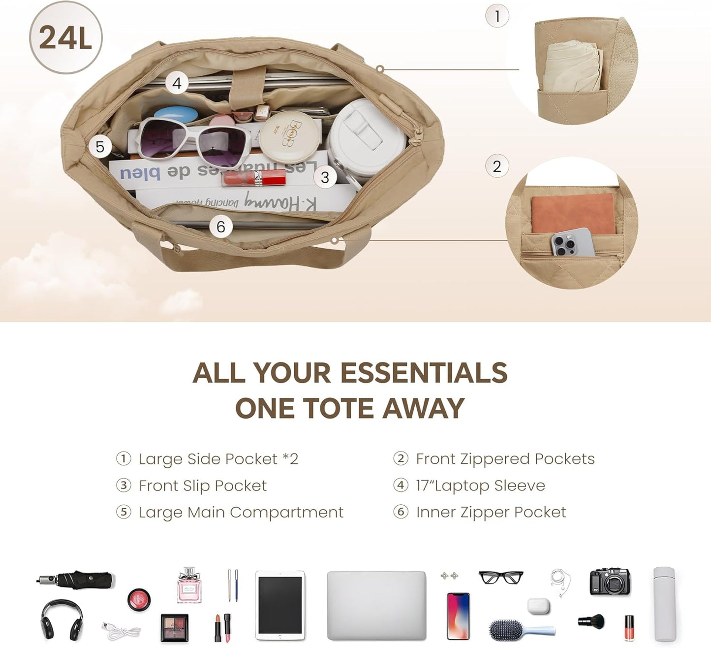 befen Laptop Tote Bag for Women Work, Travel Tote Bags Nurse Puffer Quilted Handbags, Lightweight Waterproof Beach Purse