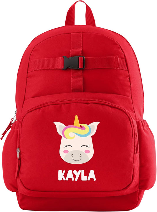 Let's Make Memories Personalized Kids Backpack - Backpack for School - For Animal Lovers - Back to School - Bookbag - Matching Lunchbox/Water Bottle Sold Separately - Red - Unicorn