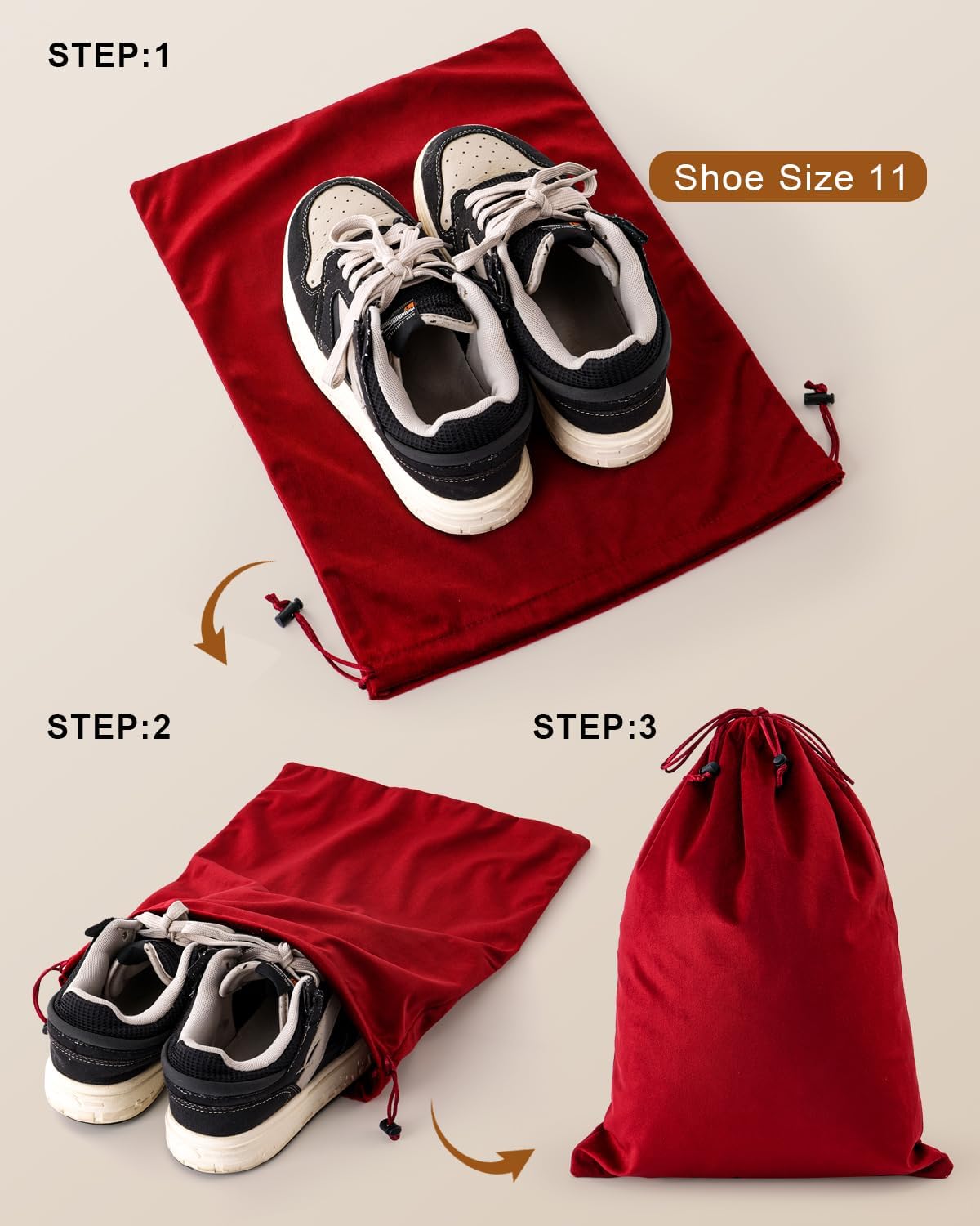 FantasyLife Shoe Bags for Travel, 2 PCS Washable Dust Bags for Storage & Packing, Flannel Shoe Pouch with Drawstring Closure for Purses, Handbags, Shoes & Toys (Rio Red)