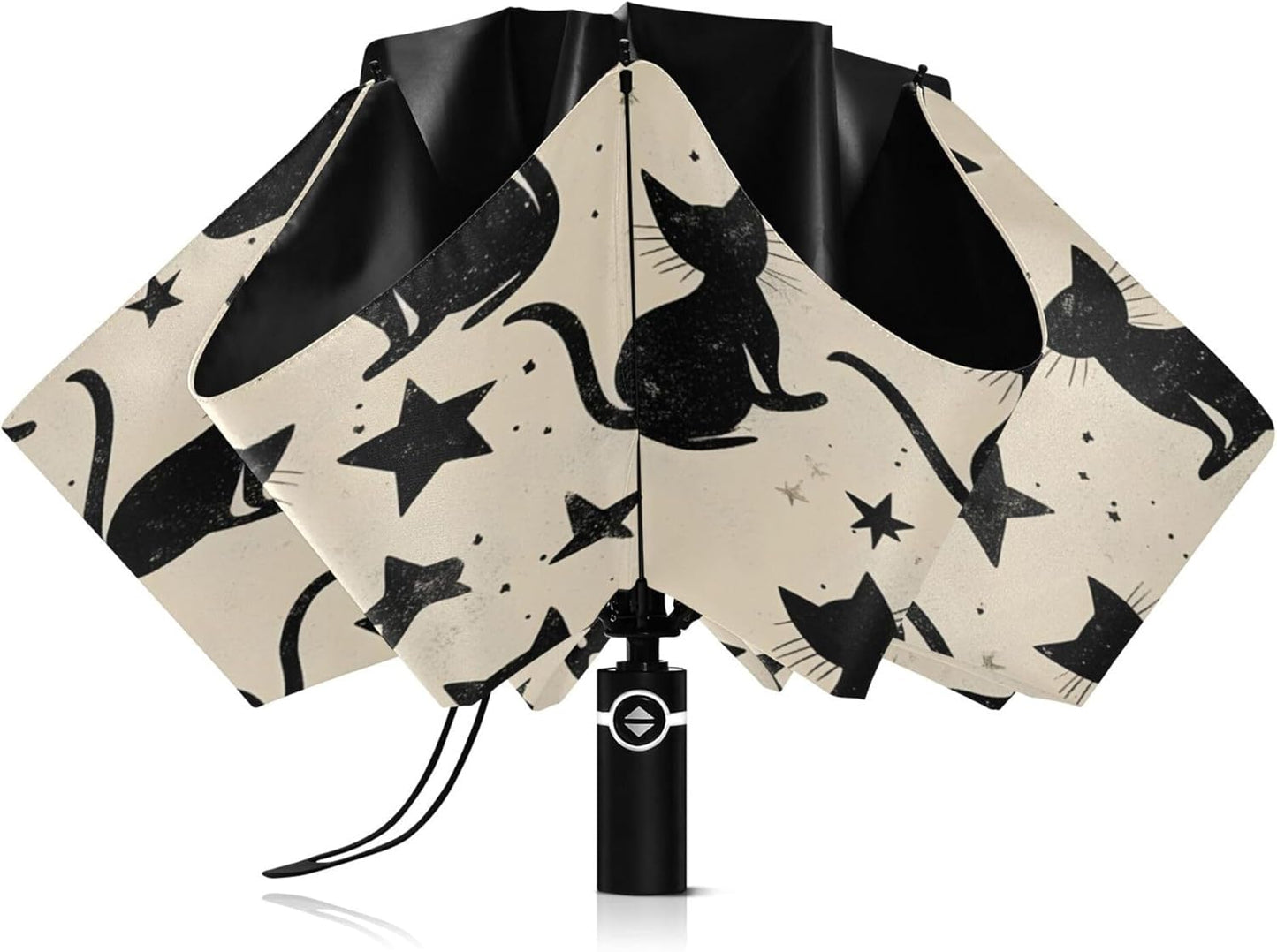 Automatic Folding Umbrella Windproof Strong, UV Protection Compact Black Gothic Moon Spider Webs and Bats Sun Rain Sun Rain Travel Umbrellas for Women Men