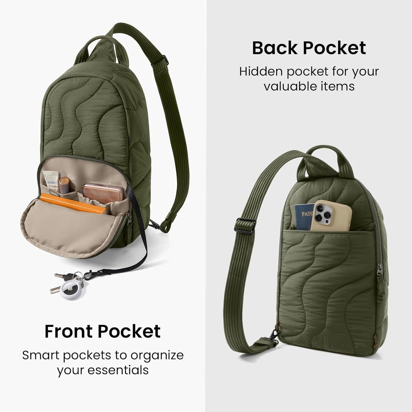 tomtoc 10L Puffy Sling Bag Backpack for Women Trendy, Quilted Padded Crossbody Bag for 11-inch iPad, iPad Air M3/M2, iPad Pro M5 2025/M4, Nintendo Switch 2, Lightweight Puffer Travel Chest Bag Daypack