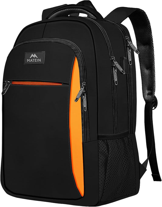 MATEIN Travel Laptop Backpack, Slim Sturdy College Laptops Backpack with USB Charging Port, Business Anti Theft Water Resistant Computer Bag Gift for Men & Women Fits 15.6 Inch Notebook