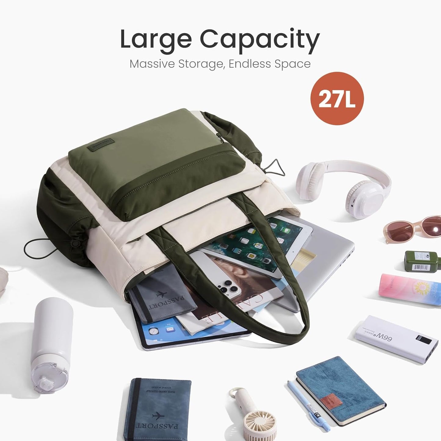 LOVEVOOK Tote Bag for Women, Puffer Work Tote with Zipper, Compartments, Travel Handbag for Nurse, Teacher, Daily Use, Gym