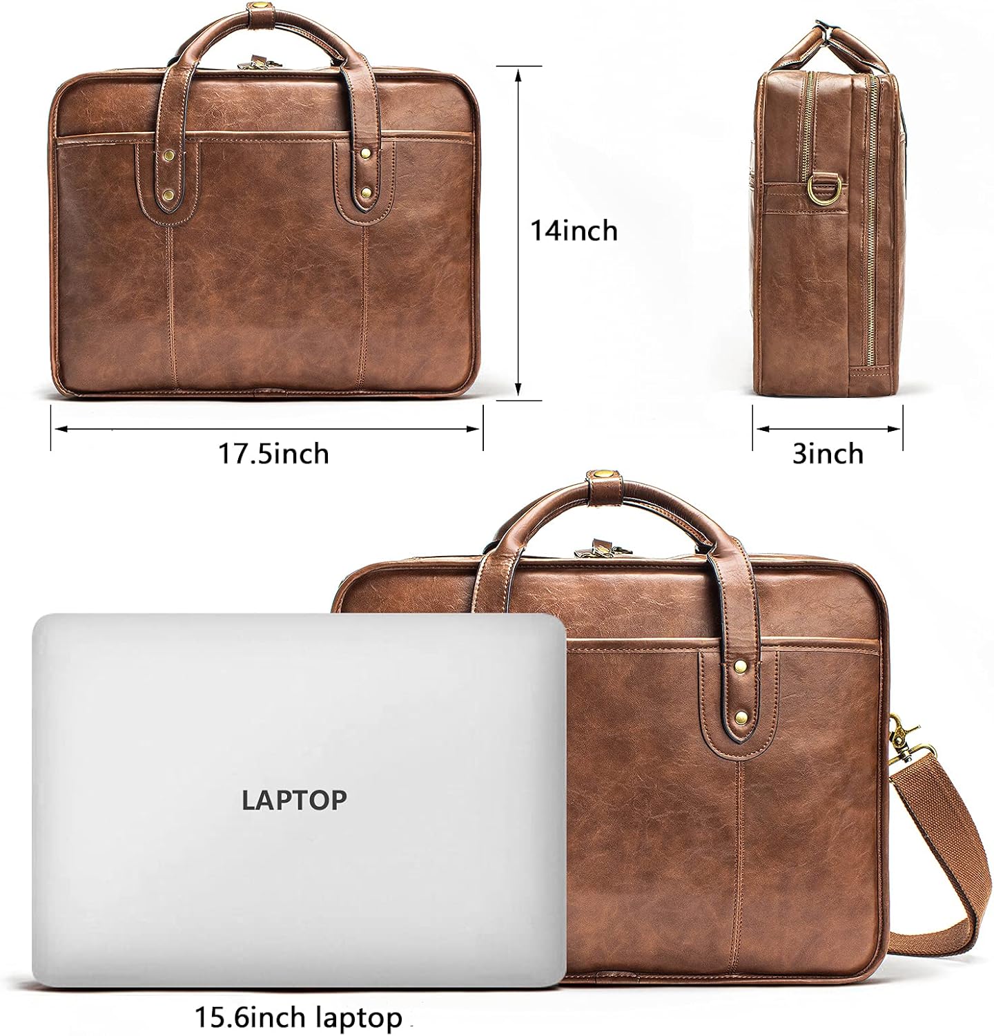 Leather Briefcases for Men 15.6 Inch Business Computer Bag Laptop Bag for Men Water Resistance Travel Messenger Bag