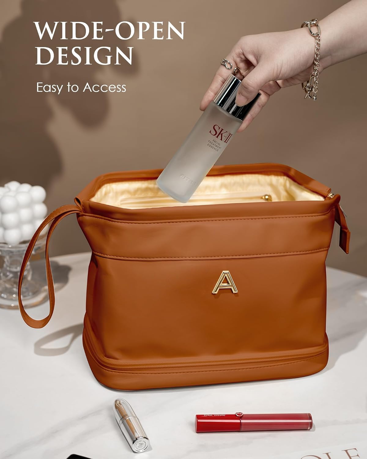 Gifts for College Girls, Personalized Makeup Bag, Monogrammed Gifts, Initial Double Layer Cosmetic