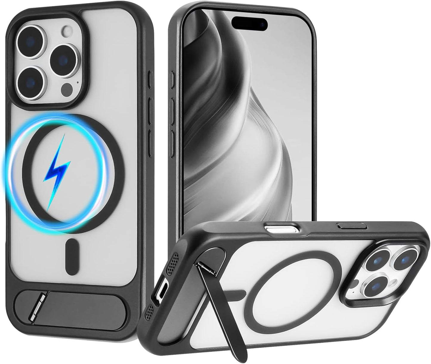 Tikoo Strong Magnetic for iPhone 16 Pro Case with Magsafe and Built-in Invisible Kickstand Slim Translucent Matte Military Grade Protective Phone Case for iPhone 16 Pro 6.3”