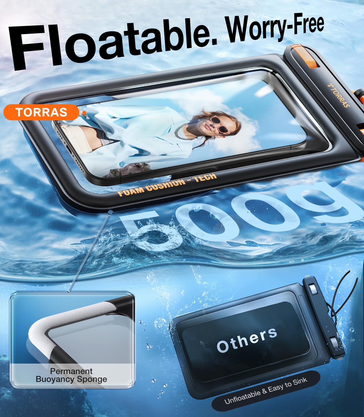 TORRAS IP68 Waterproof Phone Pouch Floating with Double Space 7.0", Black