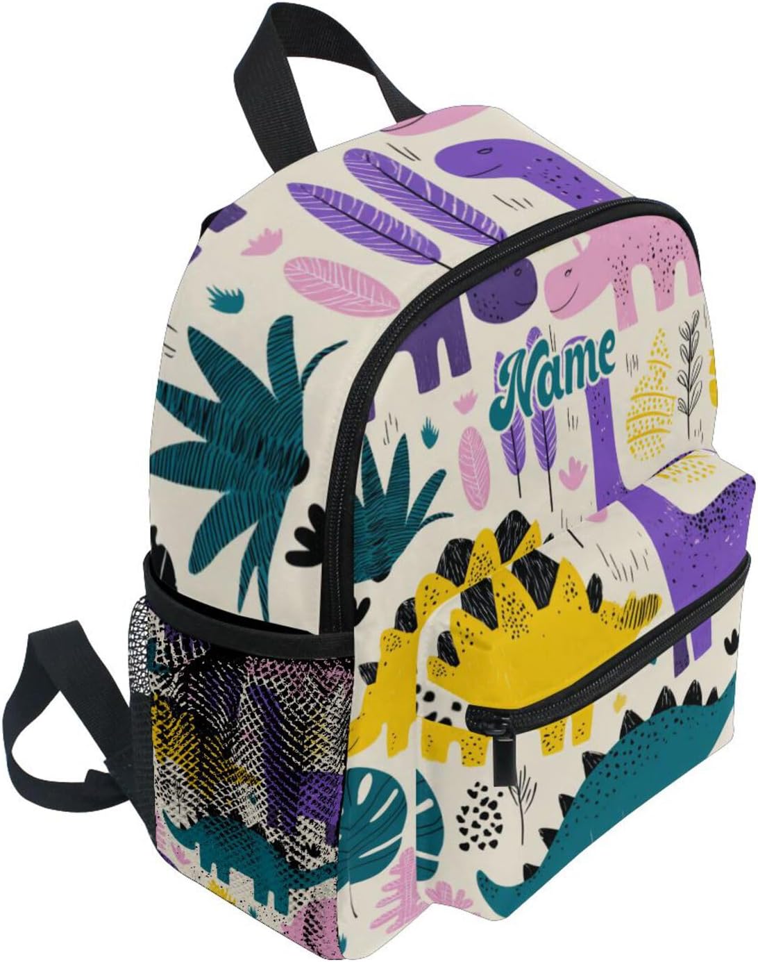 Custom Cute Dinosaurs and Tropic Plant Preschool Backpack for Toddler Boy Girl,Personalized Backpack with Name Text, Customization Kindergarten School Bookbags - M