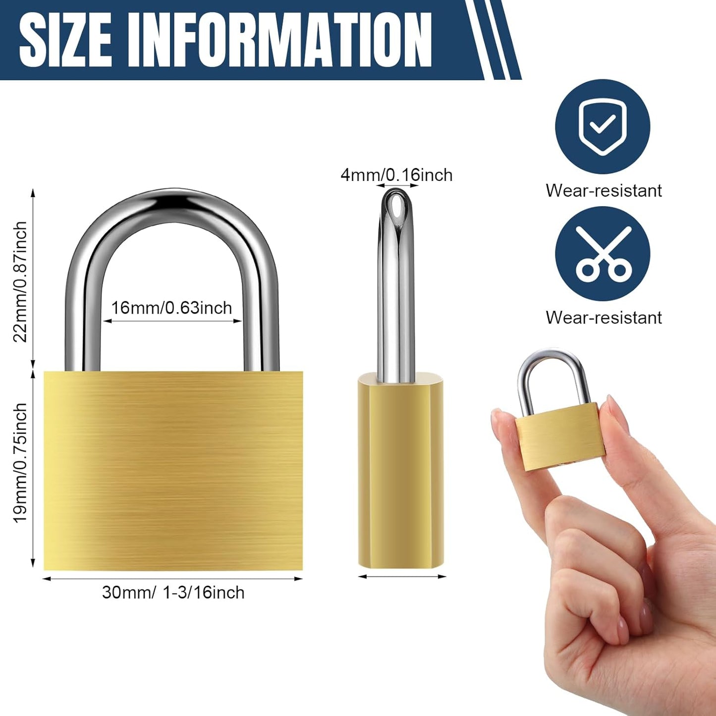 24 Pcs Solid Brass Keyed Padlock, Small Yellow Gym Lock, Strong Padlock with Different Key for Luggage Toolbox (1-3/16'')