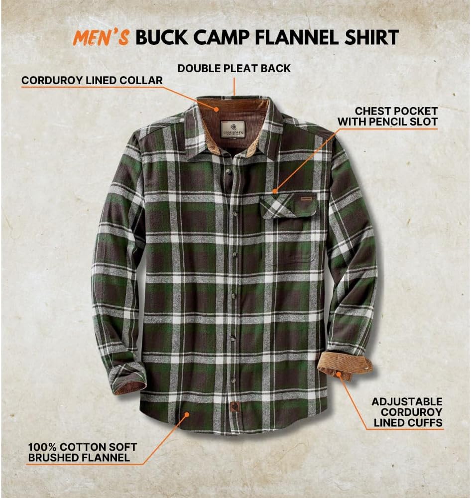 Legendary Whitetails Men's Flannel Shirt Long Sleeve Button Down 100% Cotton