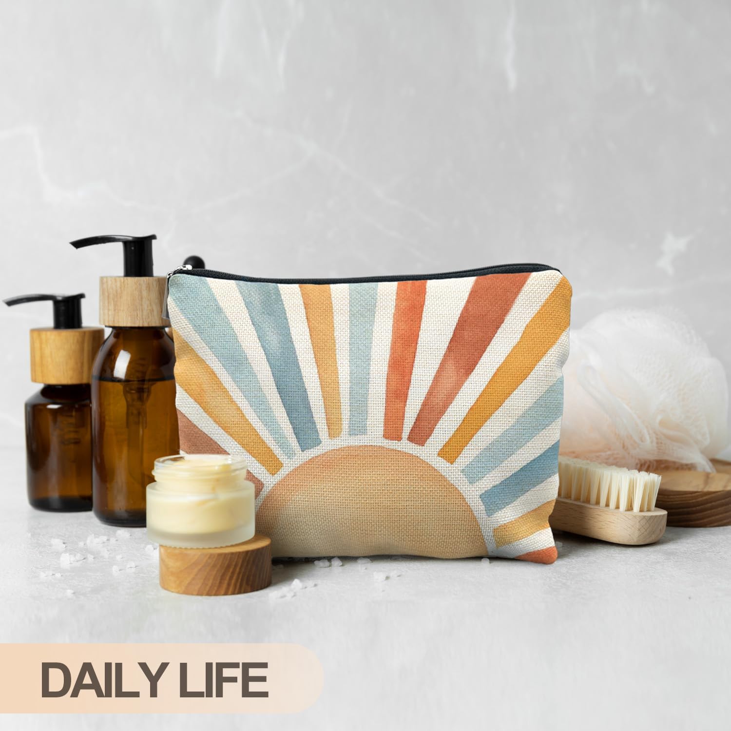 Vintage Boho Colorful Sun Sunrise Sunset Makeup Bag, Sunshine Gifts Cosmetic Bags for Women, Boho
