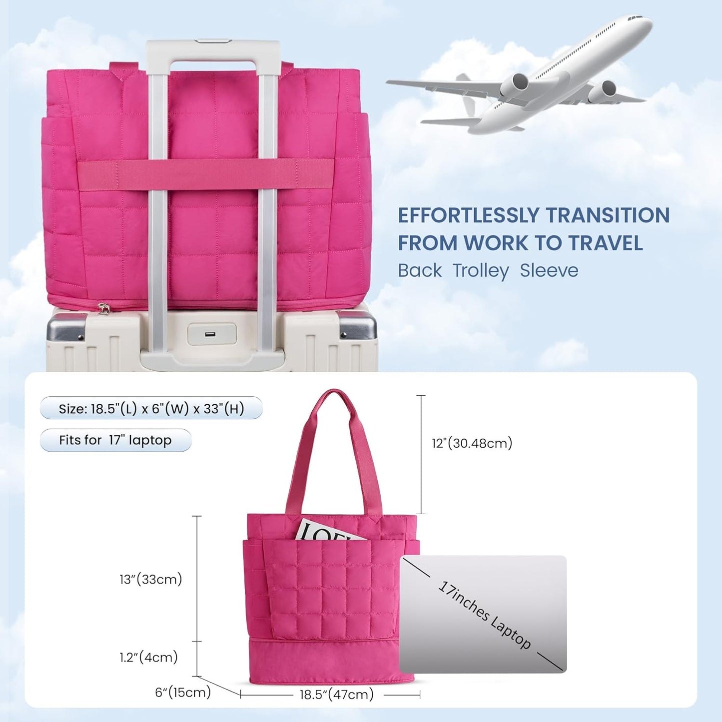 befen Laptop Tote Bag for Women Work, Travel Tote Bags Nurse Puffer Quilted Handbags, Lightweight Waterproof Beach Purse