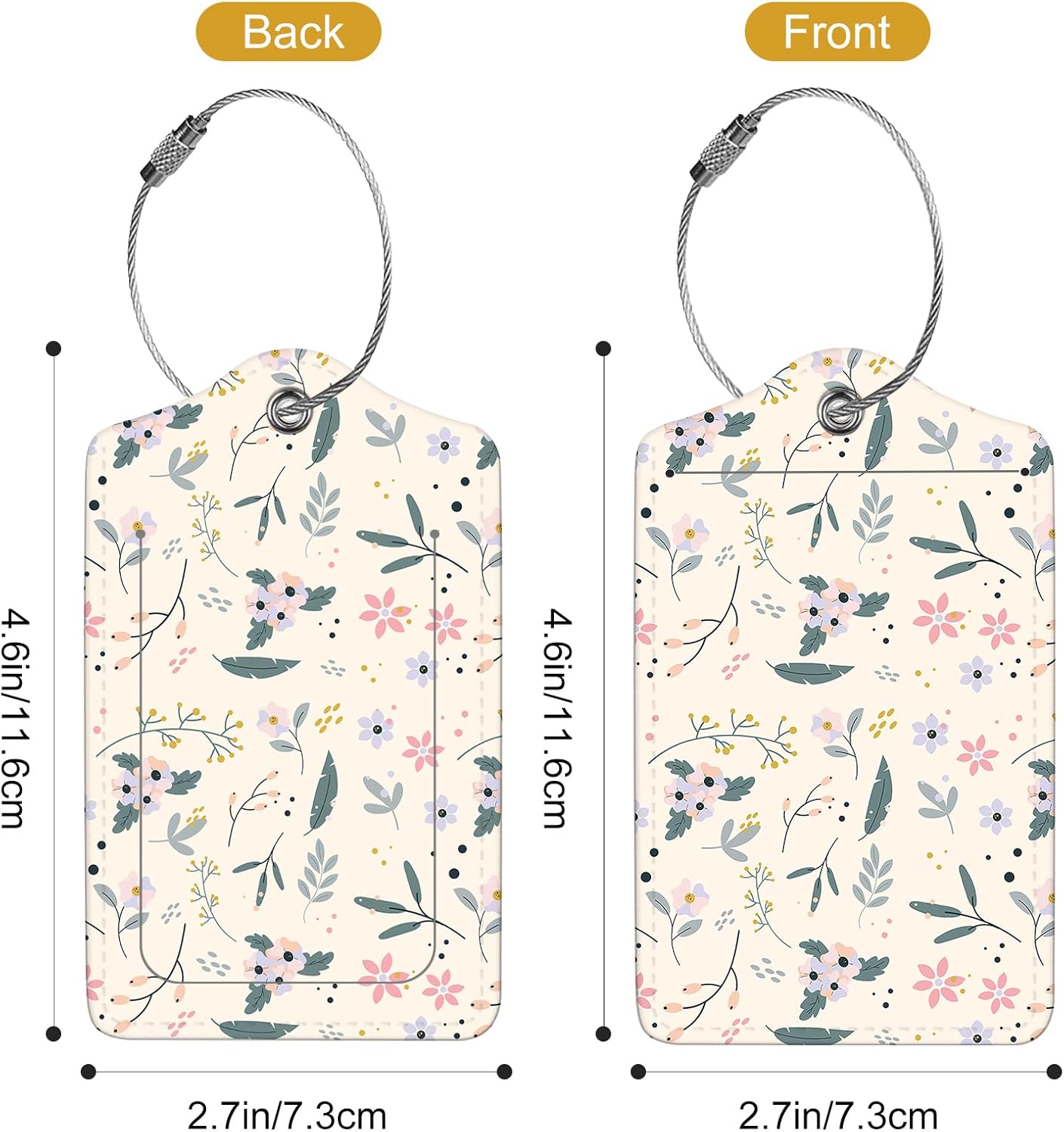 2Pack Luggage Tags for Suitcases, Cute Unique Pu Leather Cruise Luggage Tag with Privacy Cover ID Label Address Card and Metal Ring Suitable for Women Men Kids Travel Bag Beige Pink Crushed