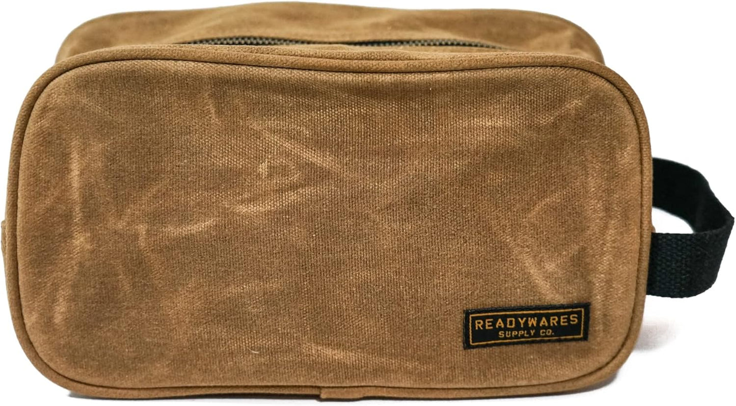 Readywares Waxed Canvas Toiletry Bag for Men, Tan, Dopp Kit Men, Stylish and Durable Shaving Kit Bag, Mens Toiletry Travel Bag