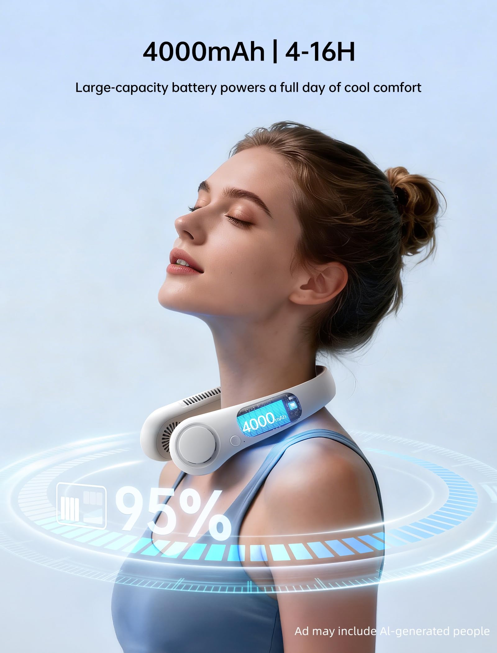 JISULIFE Portable Neck Fan, Hands-Free Bladeless, 5 Speeds, 4000 mAh