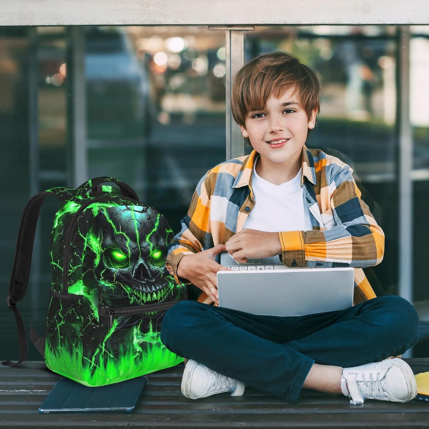 Cool Flame Skull School Backpack for Boys Skull Pattern Boys Backpack Travel Kids' Backpacks Children Teens Elementary Middle School Students Bookbag Back Pack for Age 6-18